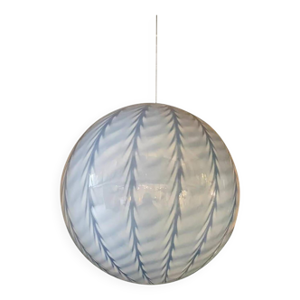 Contemporary Blue and Milky-White Spider Sphere Pendant in Murano Glass