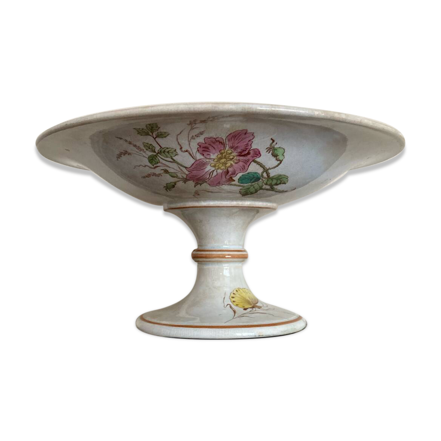 Luneville KG compote dish with poppy and butterfly design.
