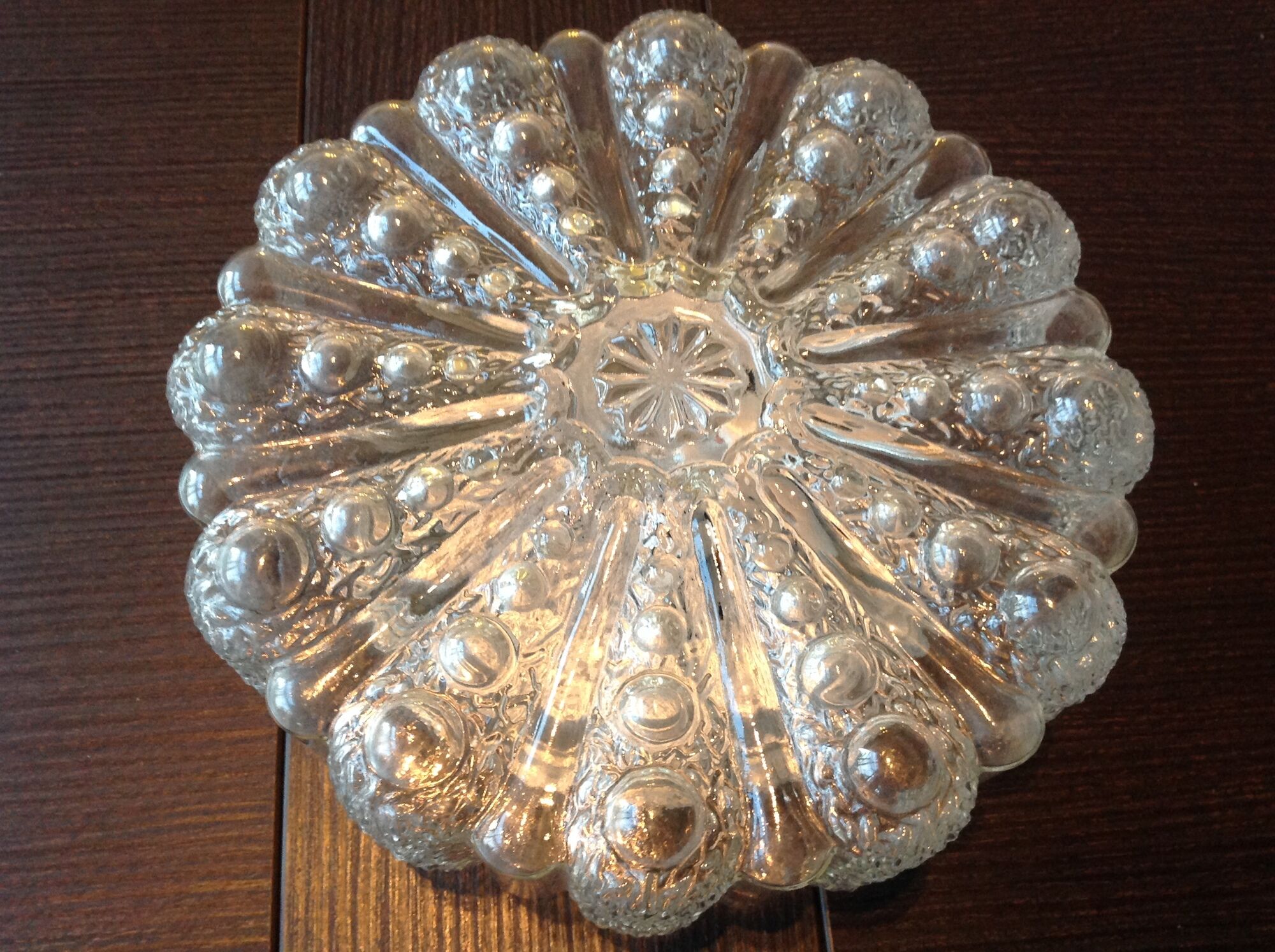 Round ceiling lamp in bubbled glass vintage 60s-70s