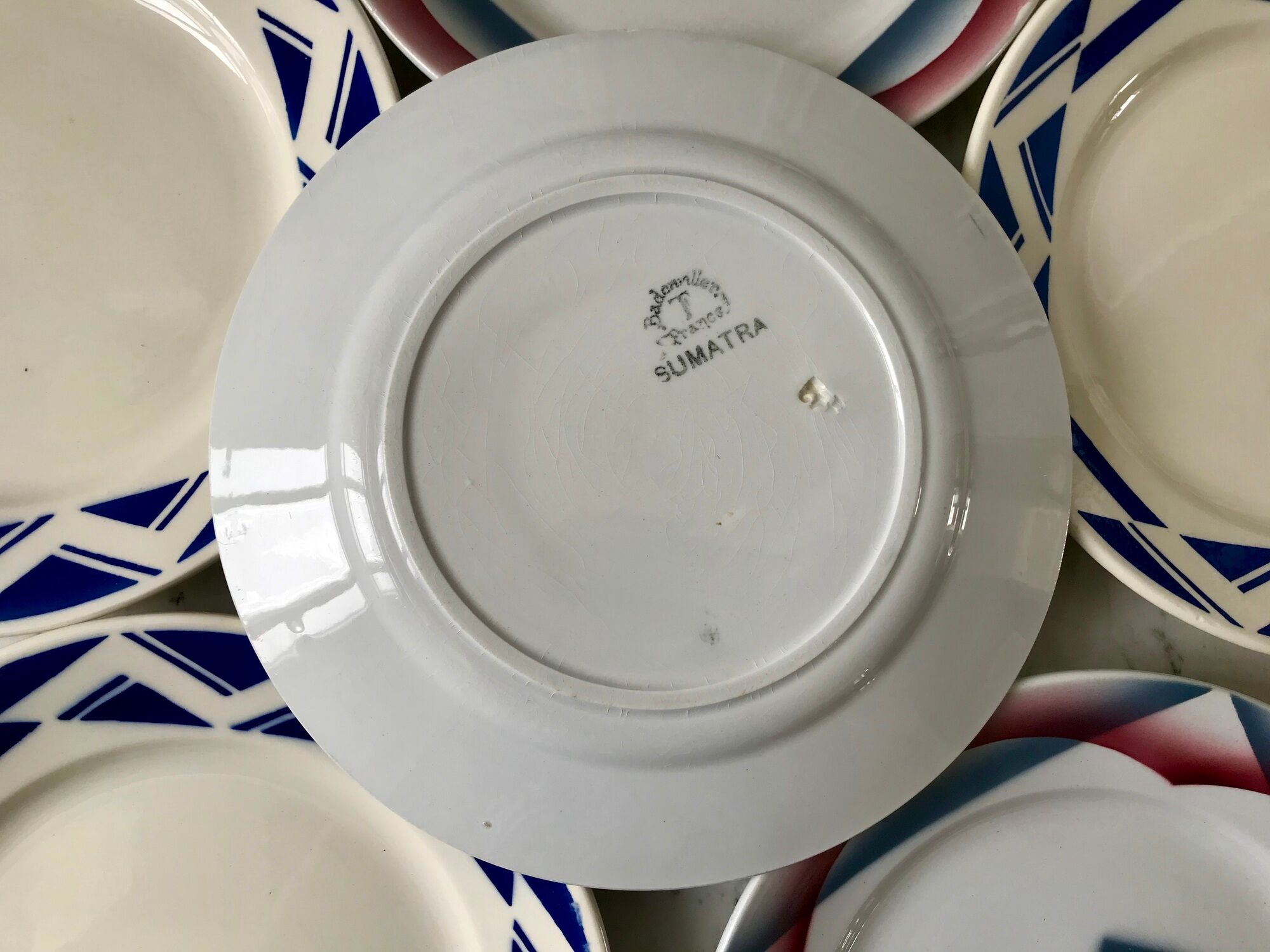Set of 6 flat plates badonviller courville and sumatra 30s