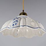 1980s Vintage Hand-Painted Portuguese Pierced Pottery Pendant Lamp