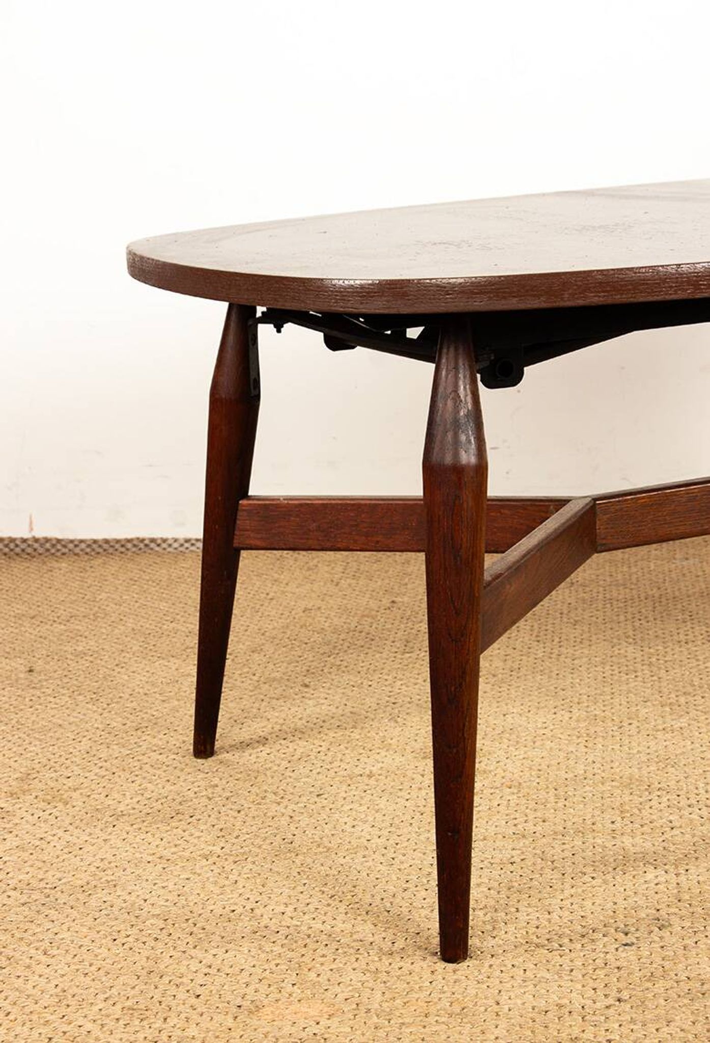Danish high and low table in teak and brown lacquered wood, Smørrebrø model