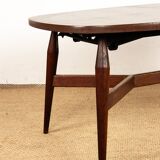 Danish high and low table in teak and brown lacquered wood, Smørrebrø model