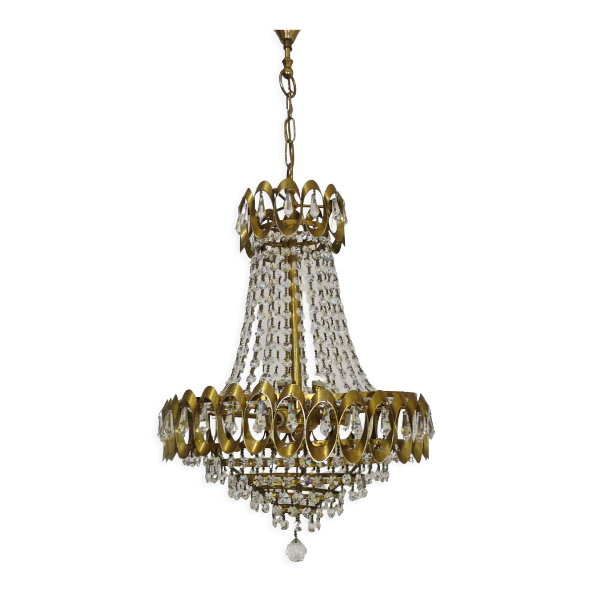 Old hot air balloon chandelier, glass tassels