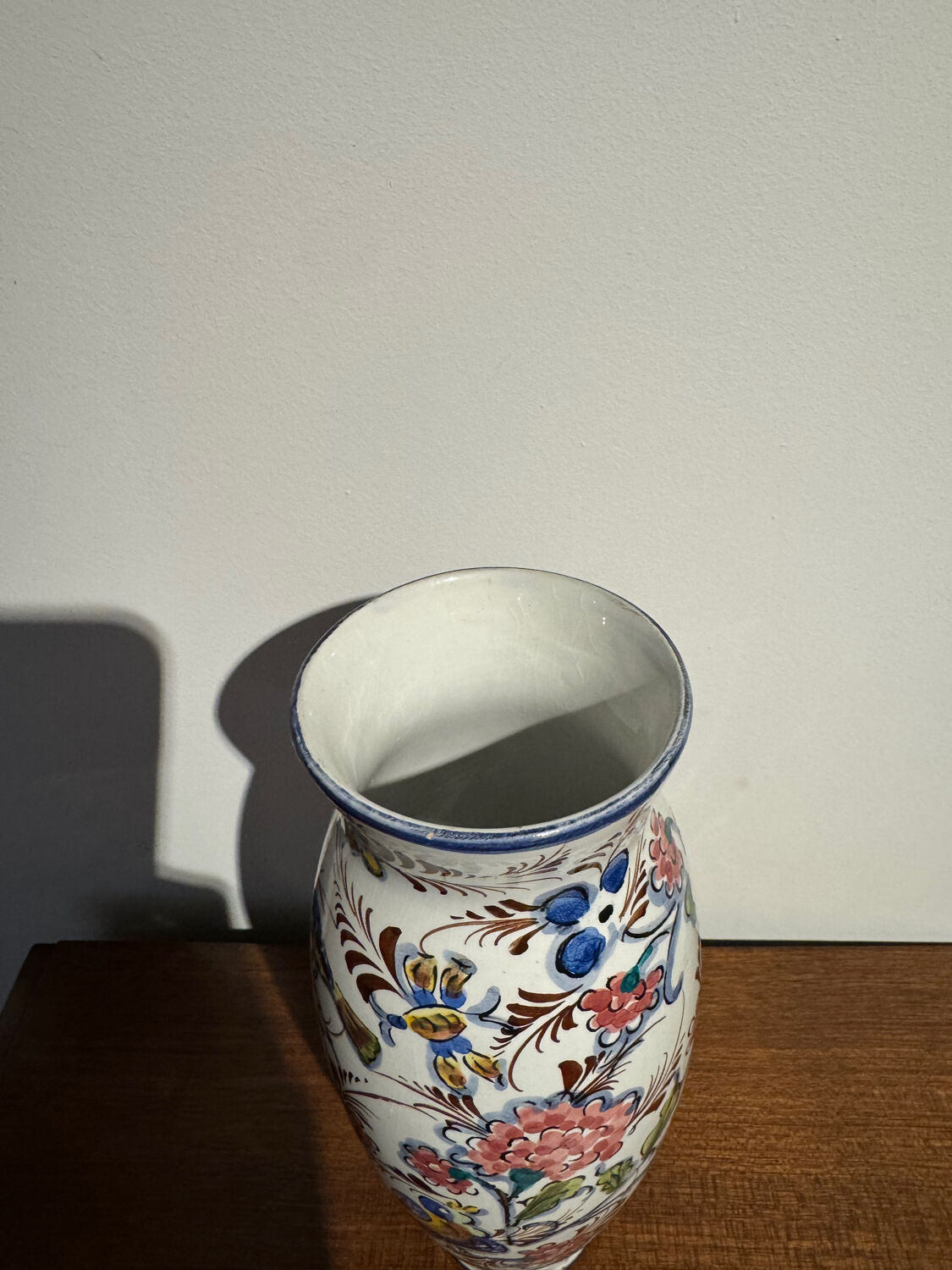 Glazed earthenware vase – floral and bird decoration –