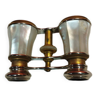 old pair of theater or opera binoculars in mother-of-pearl and brass