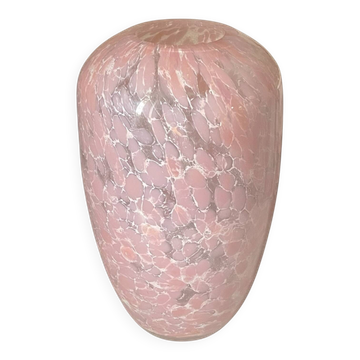 Marbled pink blown glass art vase, La Rochère