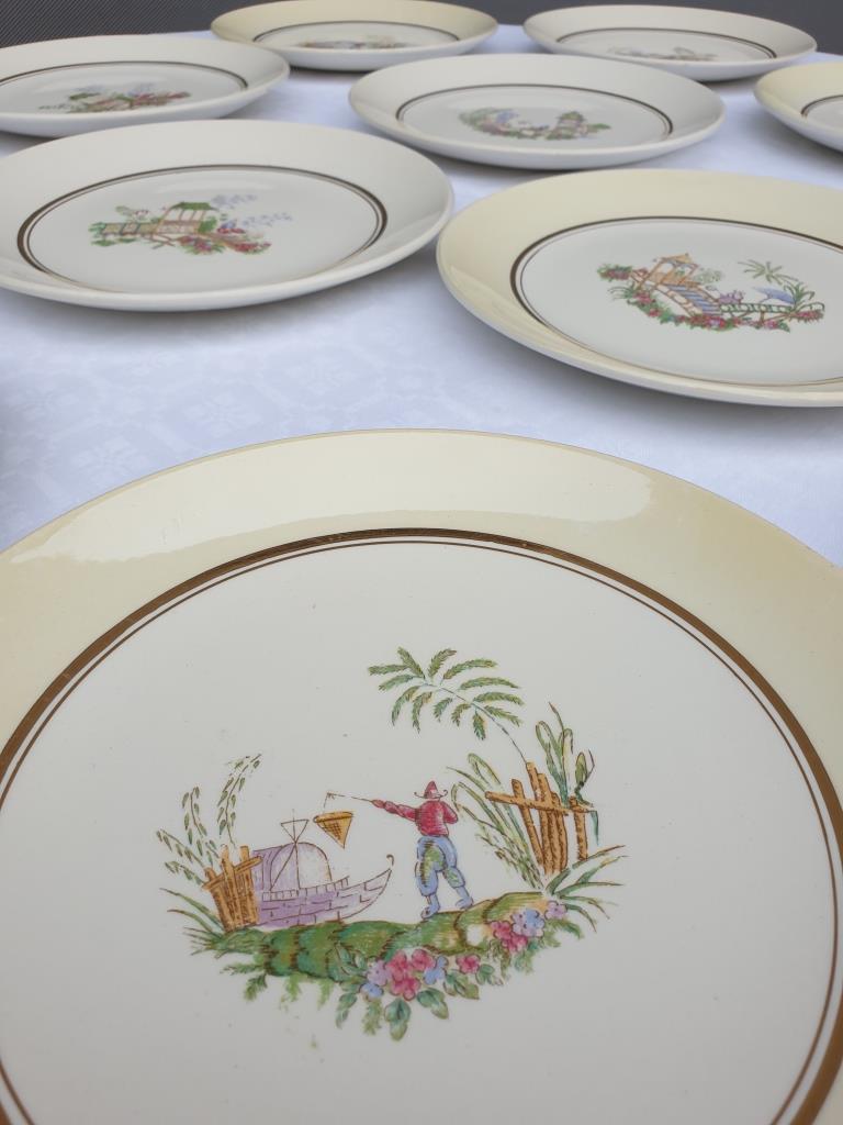 Set 12 plates Gien 1960 Japanese gardens variations in minor yellow