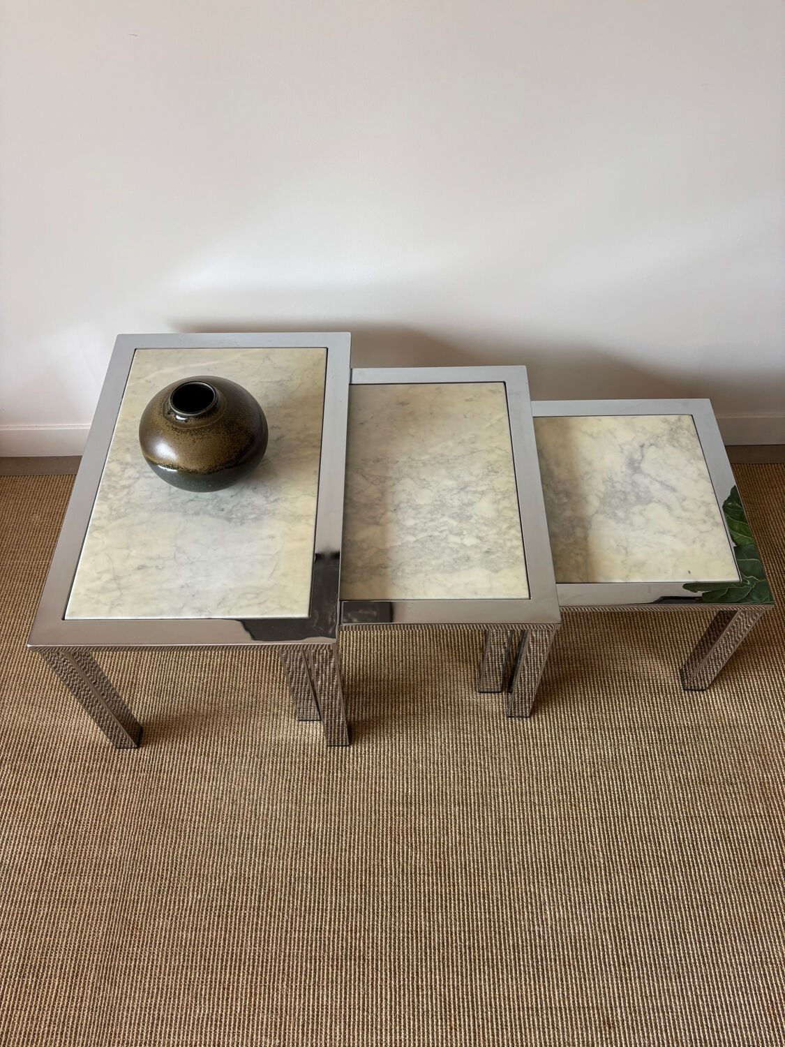 3 nesting tables, chrome & marble - 1978