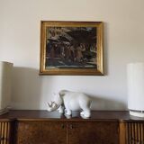 Set of 2 Hollywood regency Travertine table lamp base, Italy 1970s