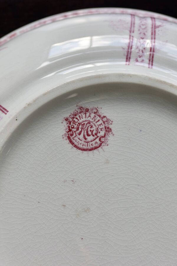 Bassine / saladier ancien faïence Lunéville modèle Printanier rouge