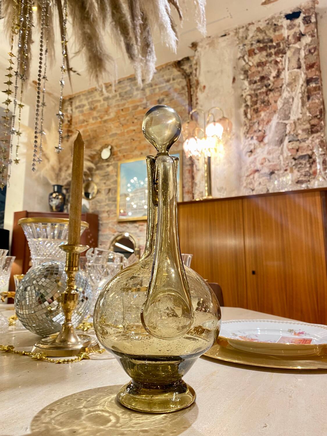 Smoked blown glass carafe