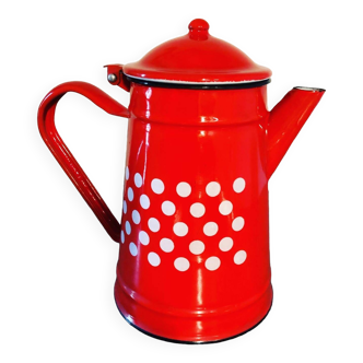 Cafetière émaillée rouge à pois blancs