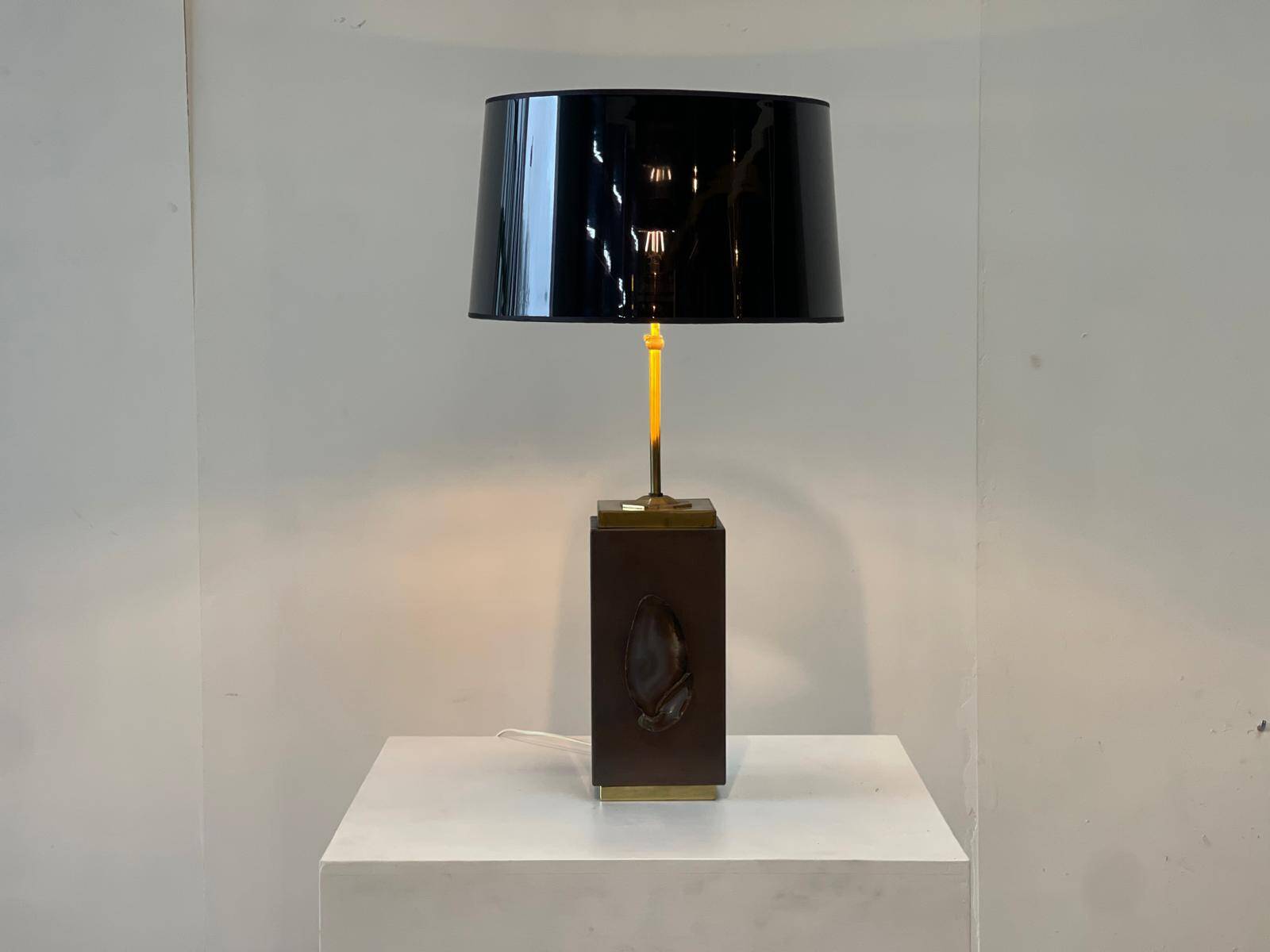 Vintage brass agate table lamp, 1970s