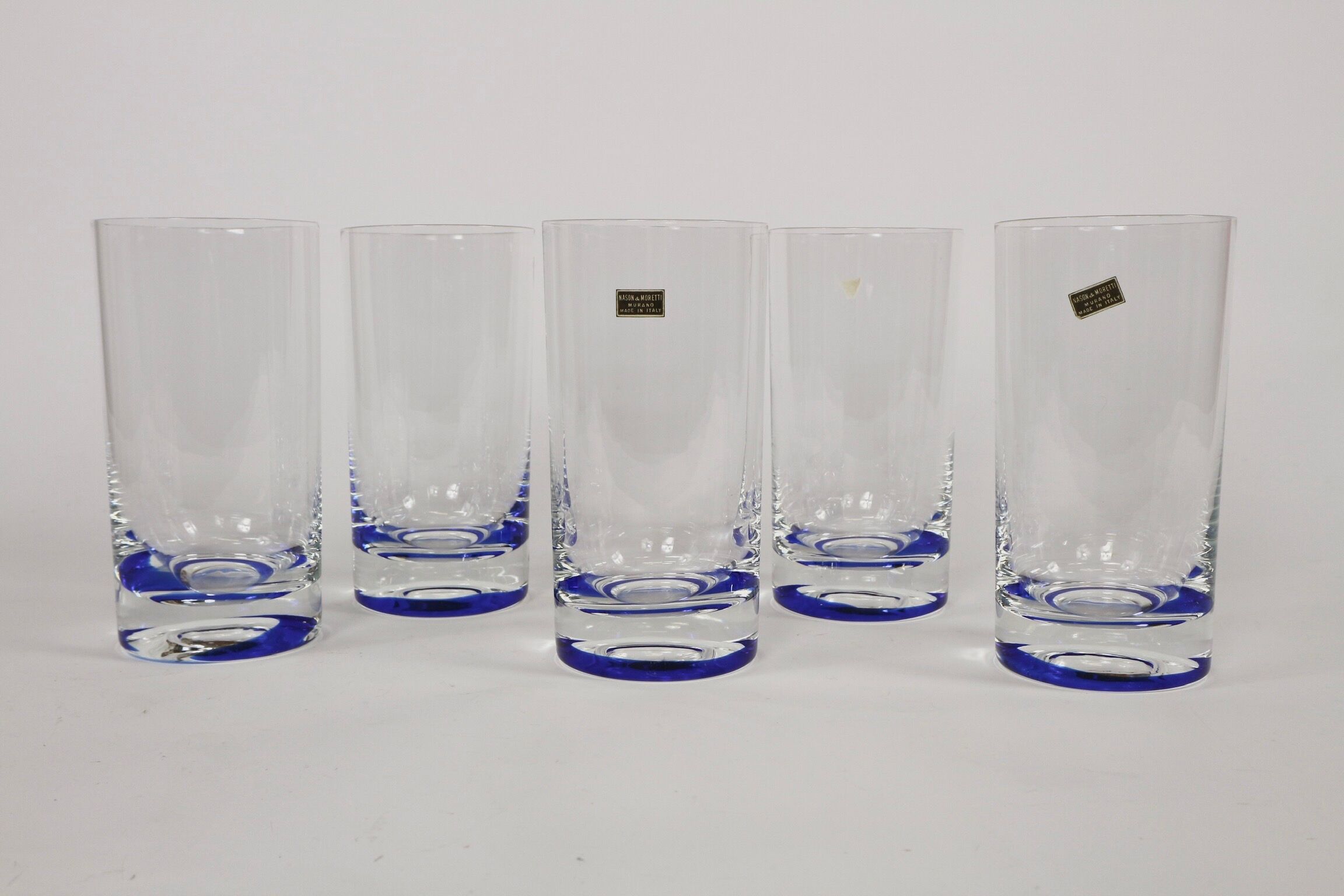 5 glasses with vintage blue decoration in glass by Murano by Nason and Moretti