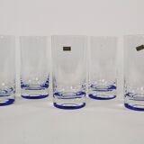 5 glasses with vintage blue decoration in glass by Murano by Nason and Moretti