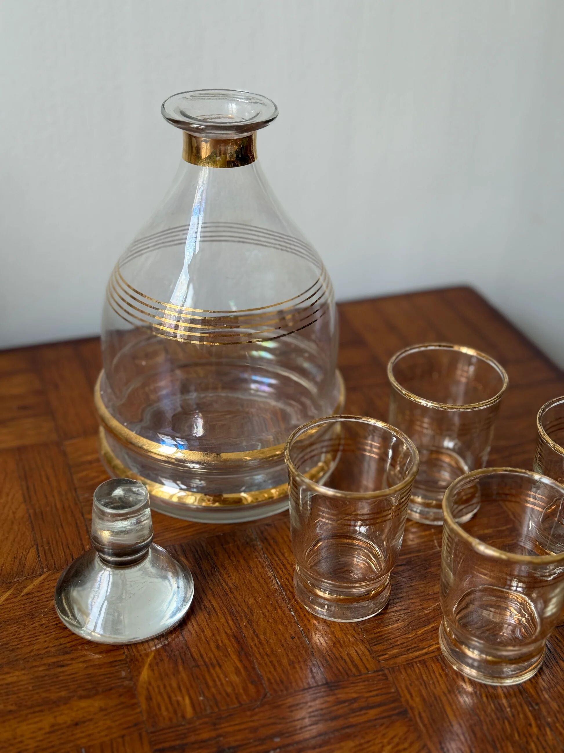 Vintage liqueur service with gold trim