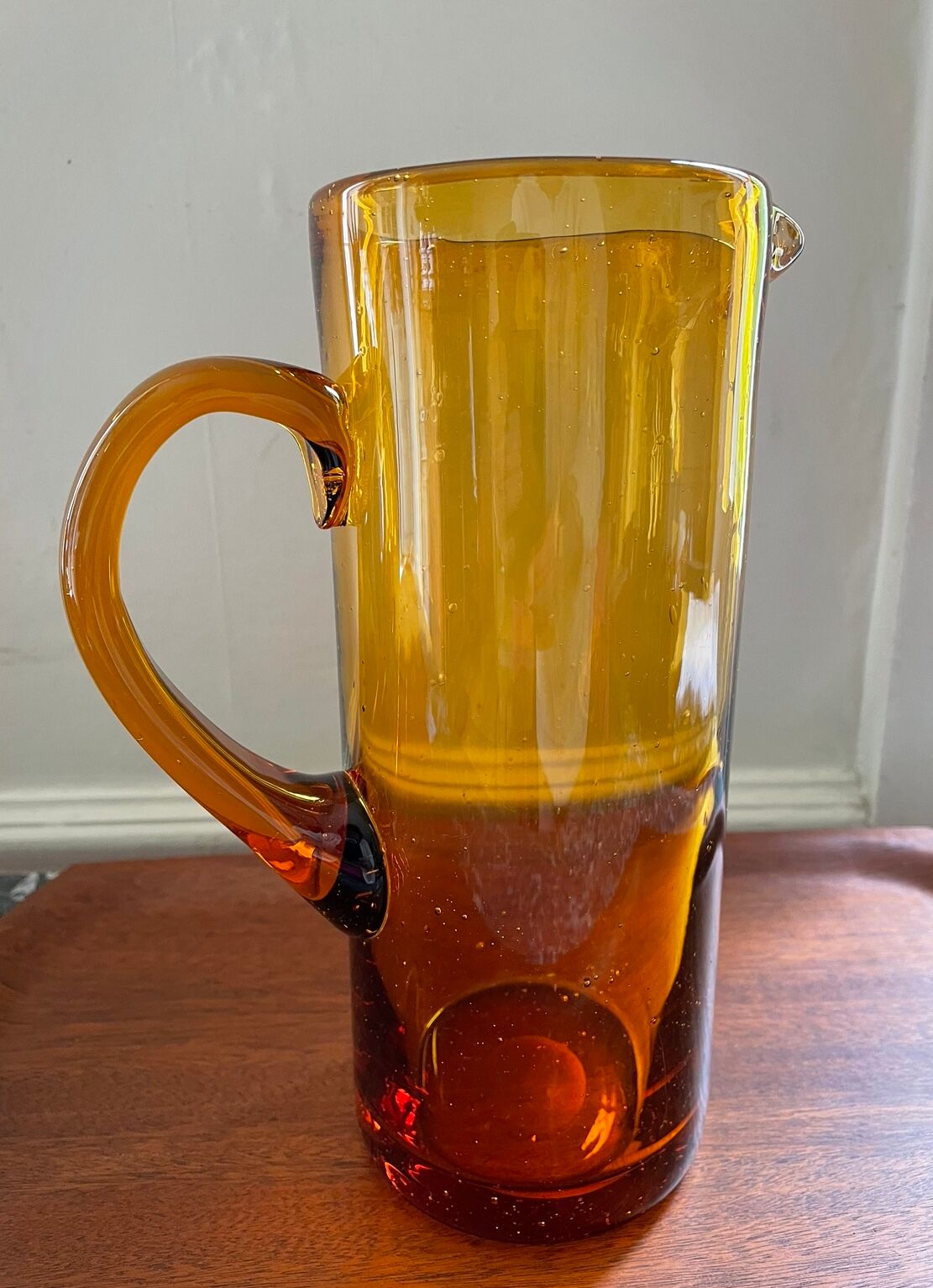 Amber pitcher bubbled glass