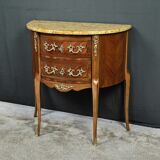 Small demi-lune jump commode in marquetry, transitional style between Louis XV and Louis XVI – early 20th century.