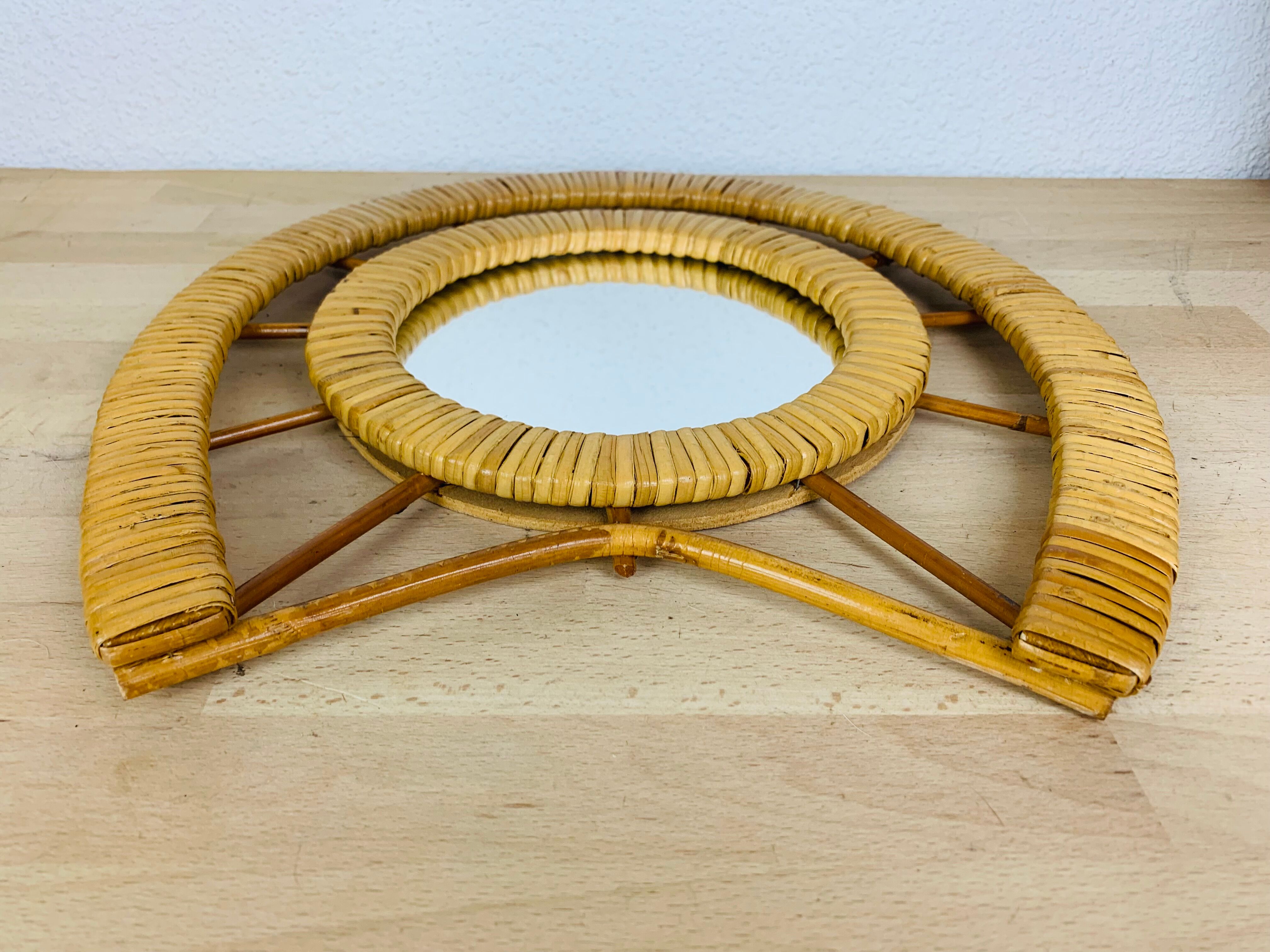 Miroir soleil rotin vintage 37 cm