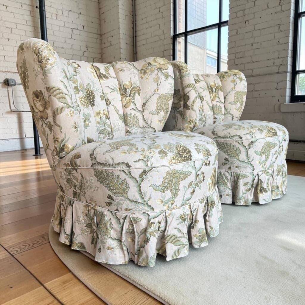 Set of 2 vintage floral patterned cocktail chairs.