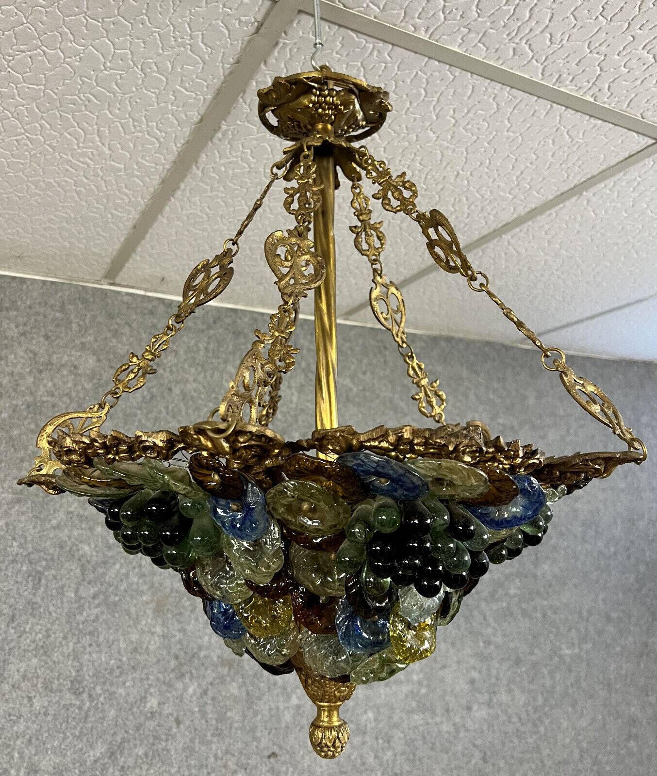 Multi-colored Murano glass grape chandelier circa 1950