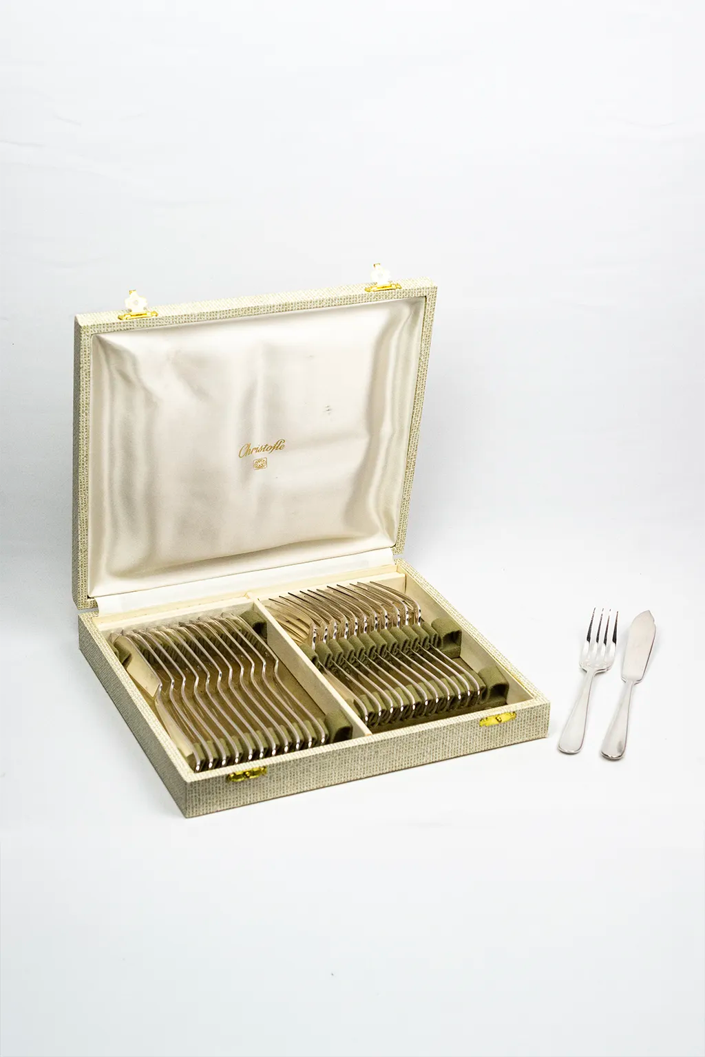 Christofle fish service for 12 — silver-plated metal, OC hallmarks, box