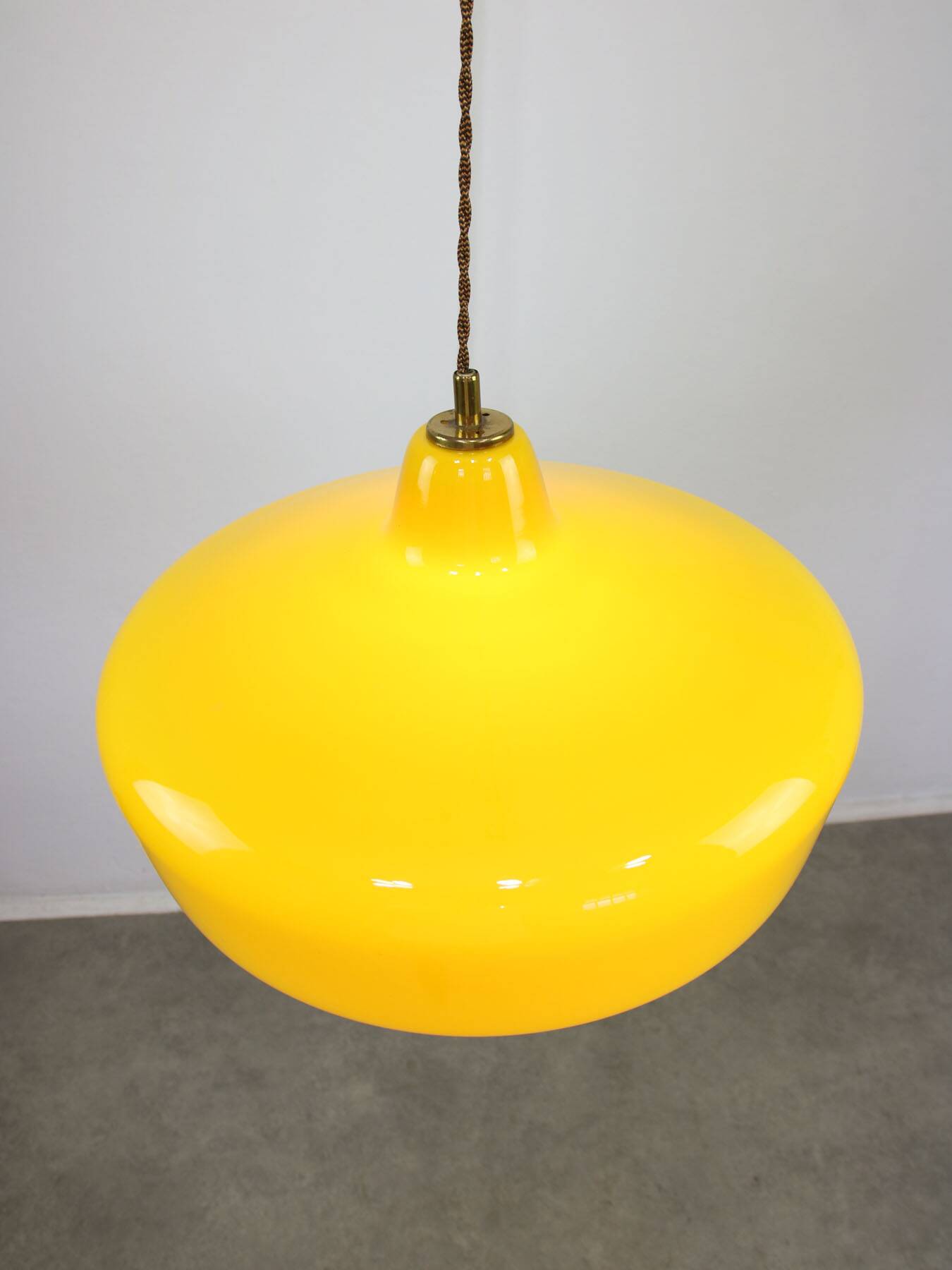 Mid-Century Italian Brass and Yellow Glass Pendant Lamp