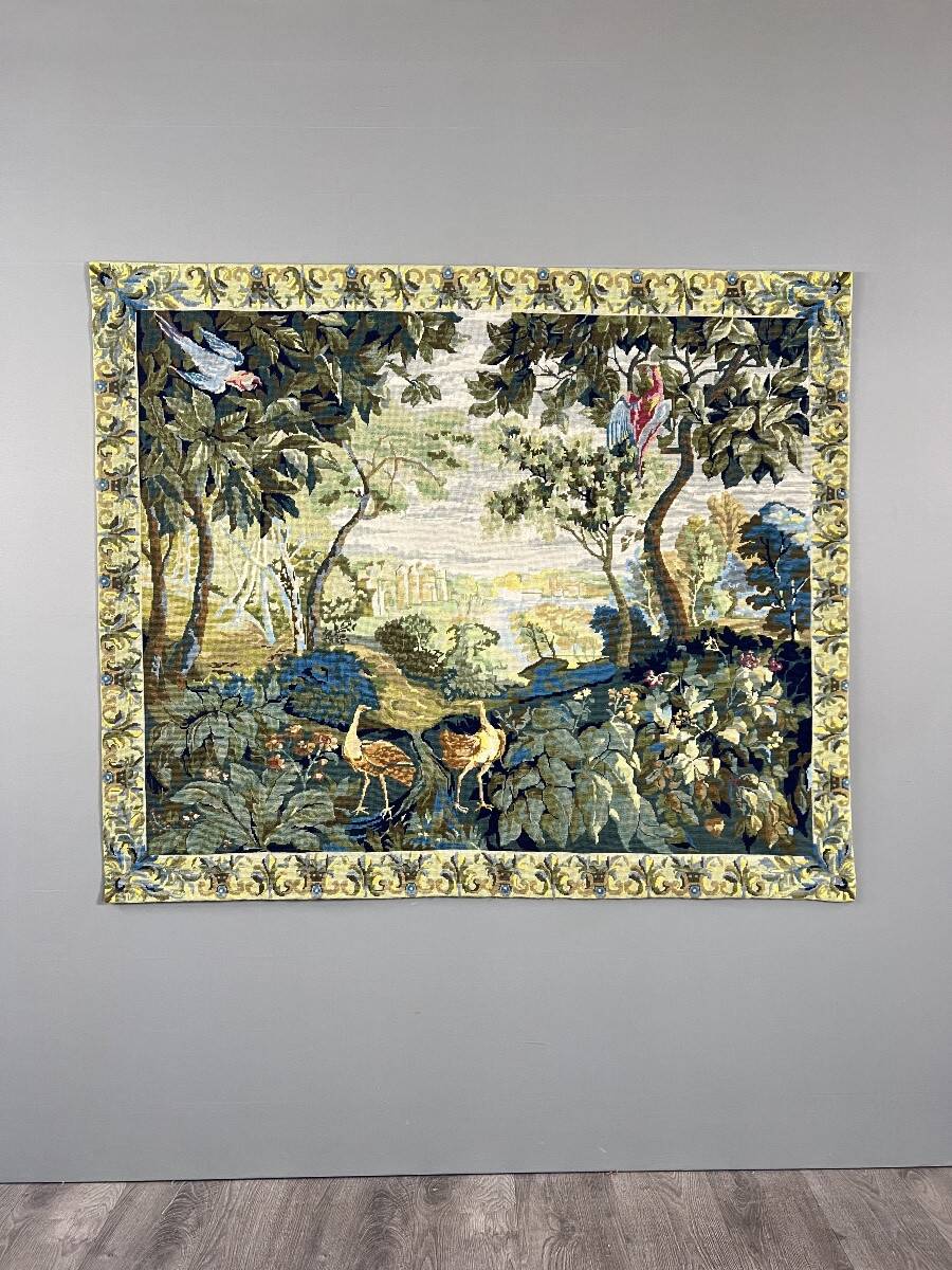 Wall tapestry with landscape and bird decoration, 20th century