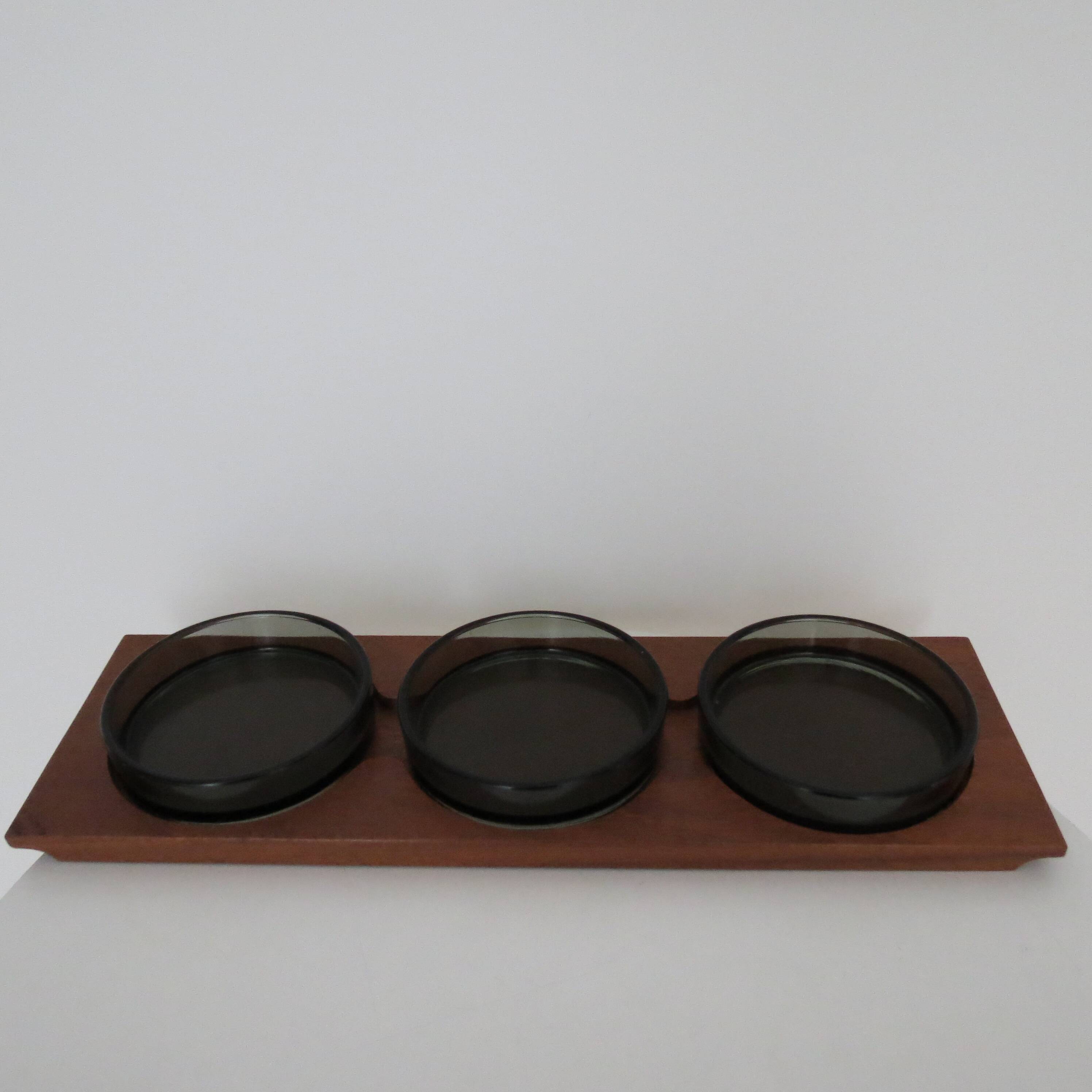 1960s  Mid Century Teak And Glass Serving Dishes on Tray