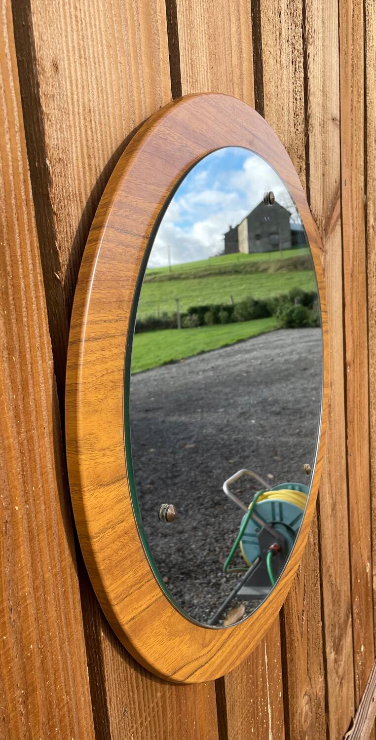vintage teak wood wall mirror