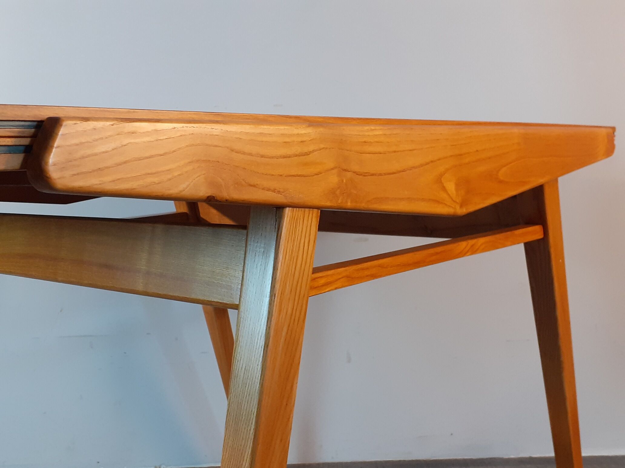 Extendable table in ash by Drevotex, vintage Czechoslovak 1950s