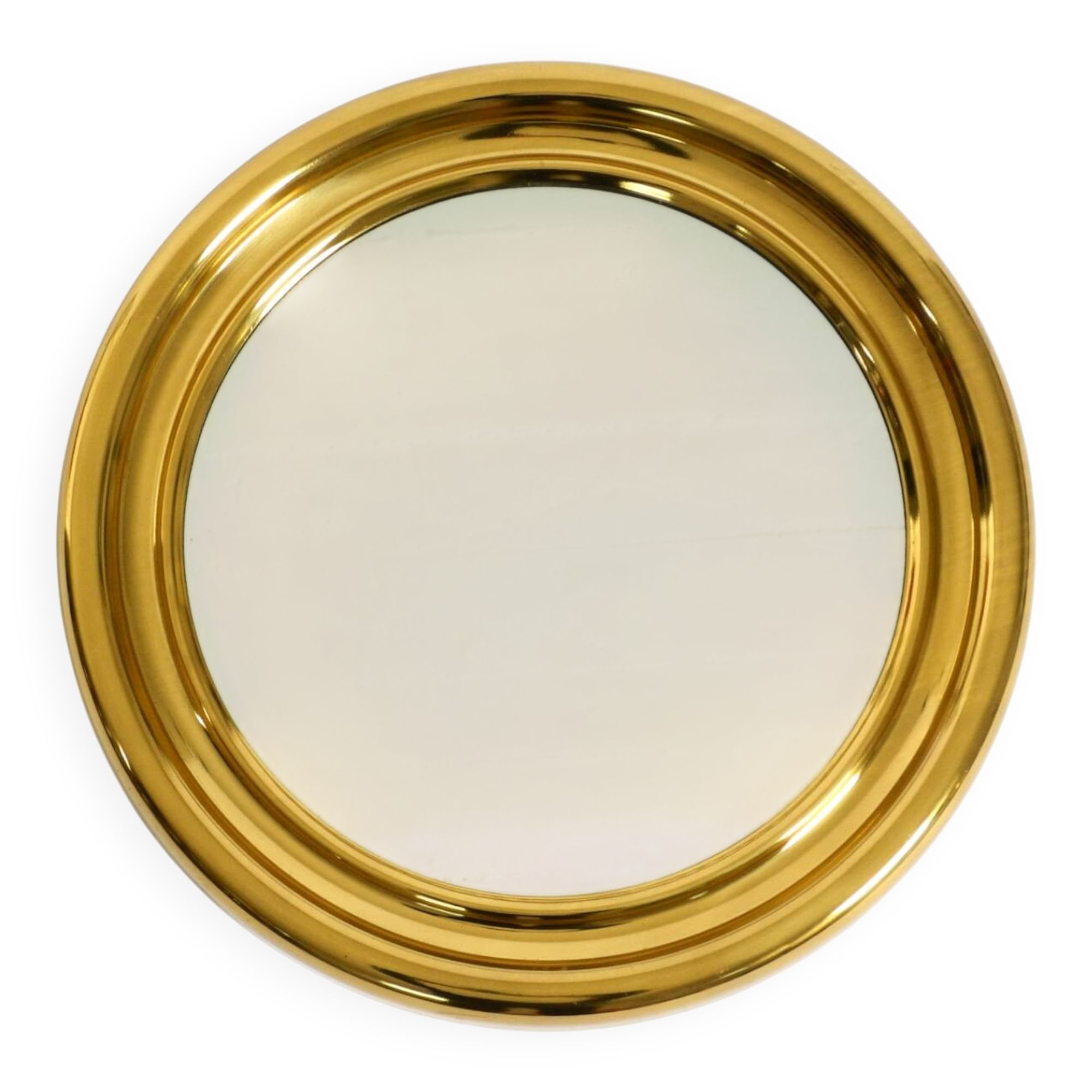 Beautiful, heavy, round Italian brass mirror from the 1960s