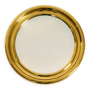 Miroir en laiton italien, beau, lourd et rond des années 1960.