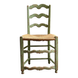 Provençal chair in water green wood and woven straw