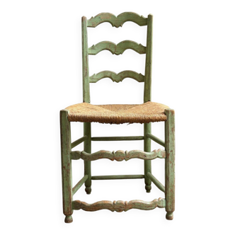 Provençal chair in water green wood and woven straw