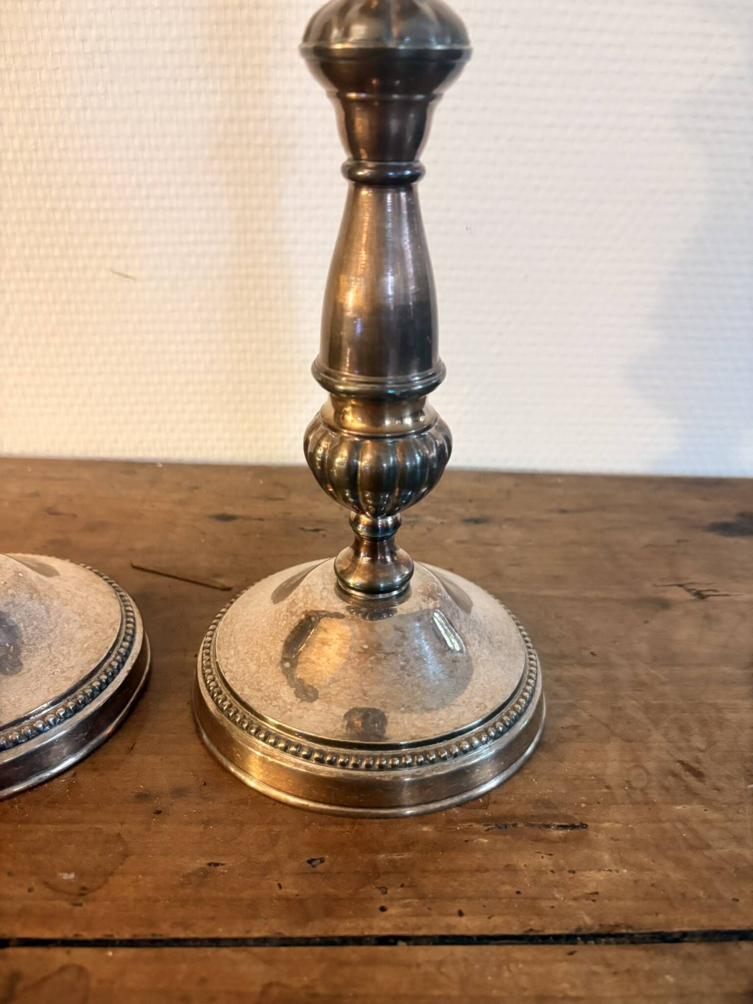 Pair of Silver-Plated Metal Candle Holders with Fluted Design in Louis XVI Style from the 19th Century