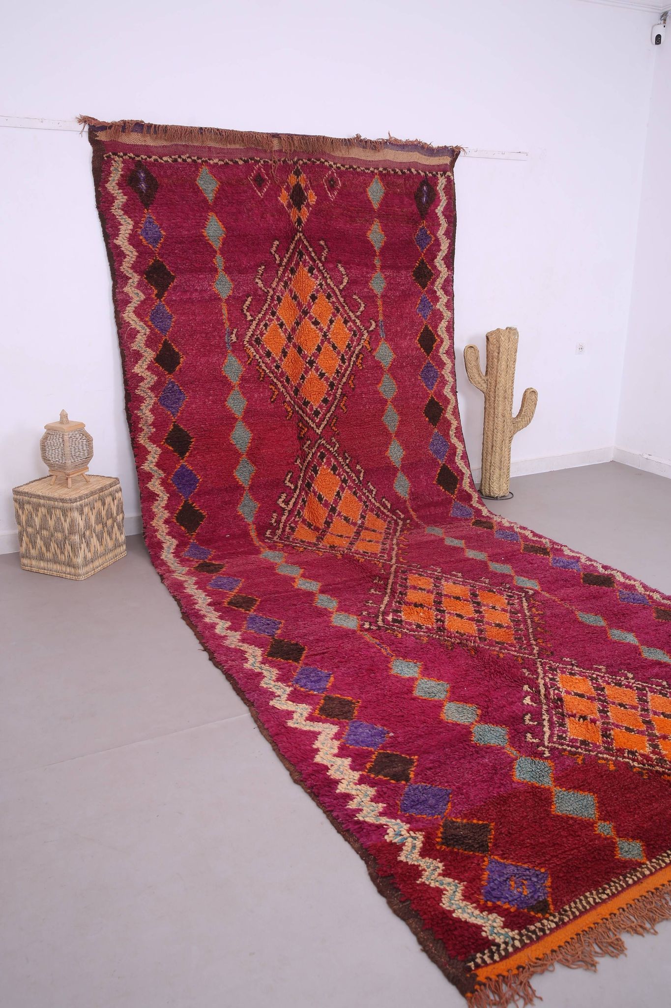 Large Burgundy Moroccan rug 196 x 472 cm - Vintage Moroccan Wool Rug Boho