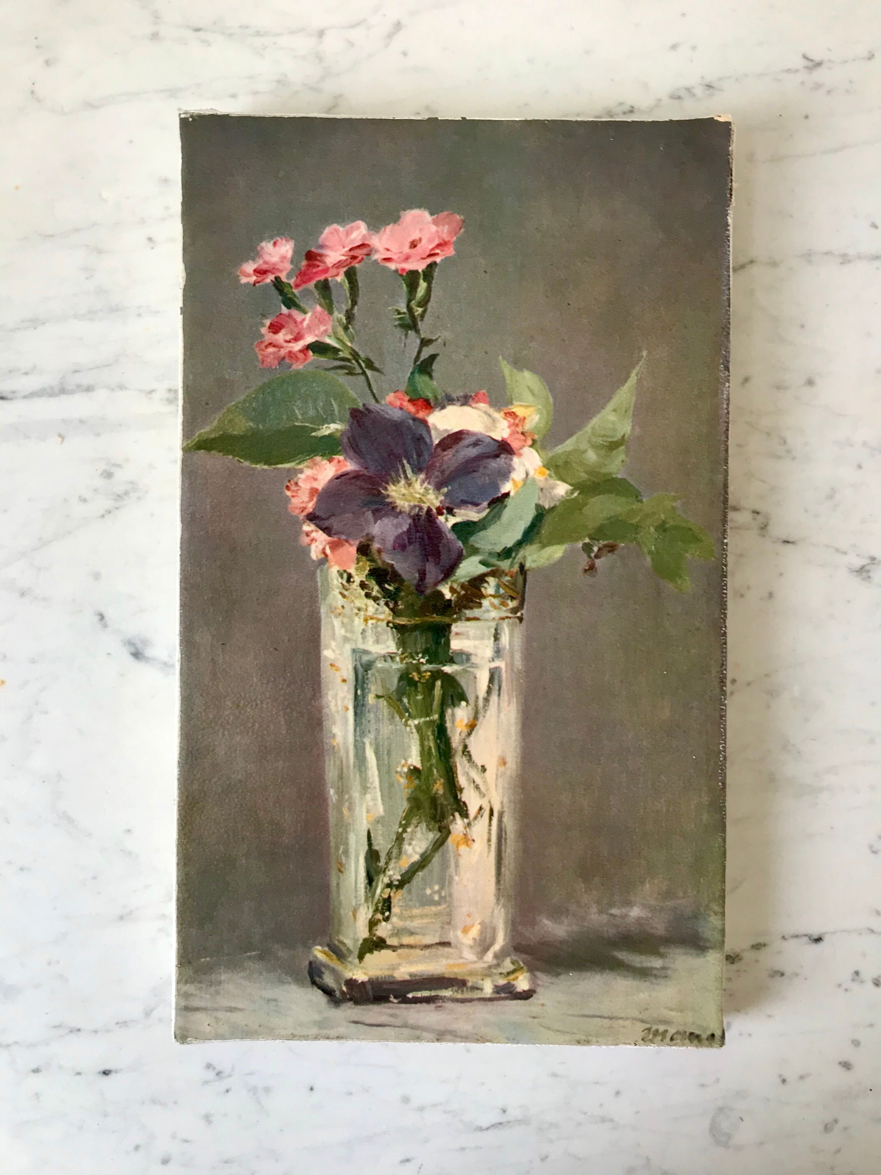 Painting oil on canvas bouquet of flowers old