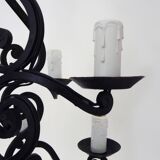Large 12-light wrought iron hall or living room chandelier. 1960s-70s