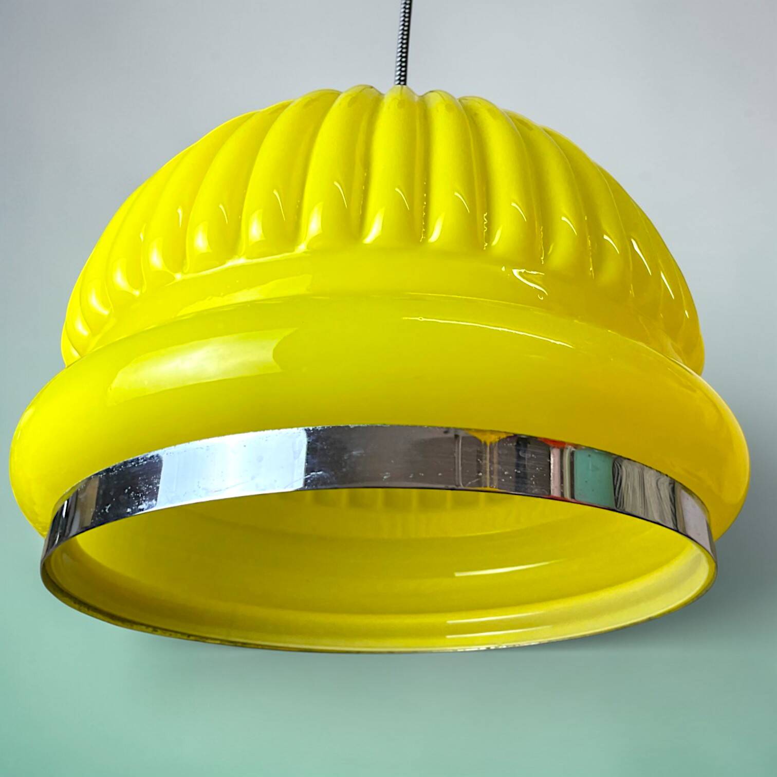Large Space Age yellow glass hanging light