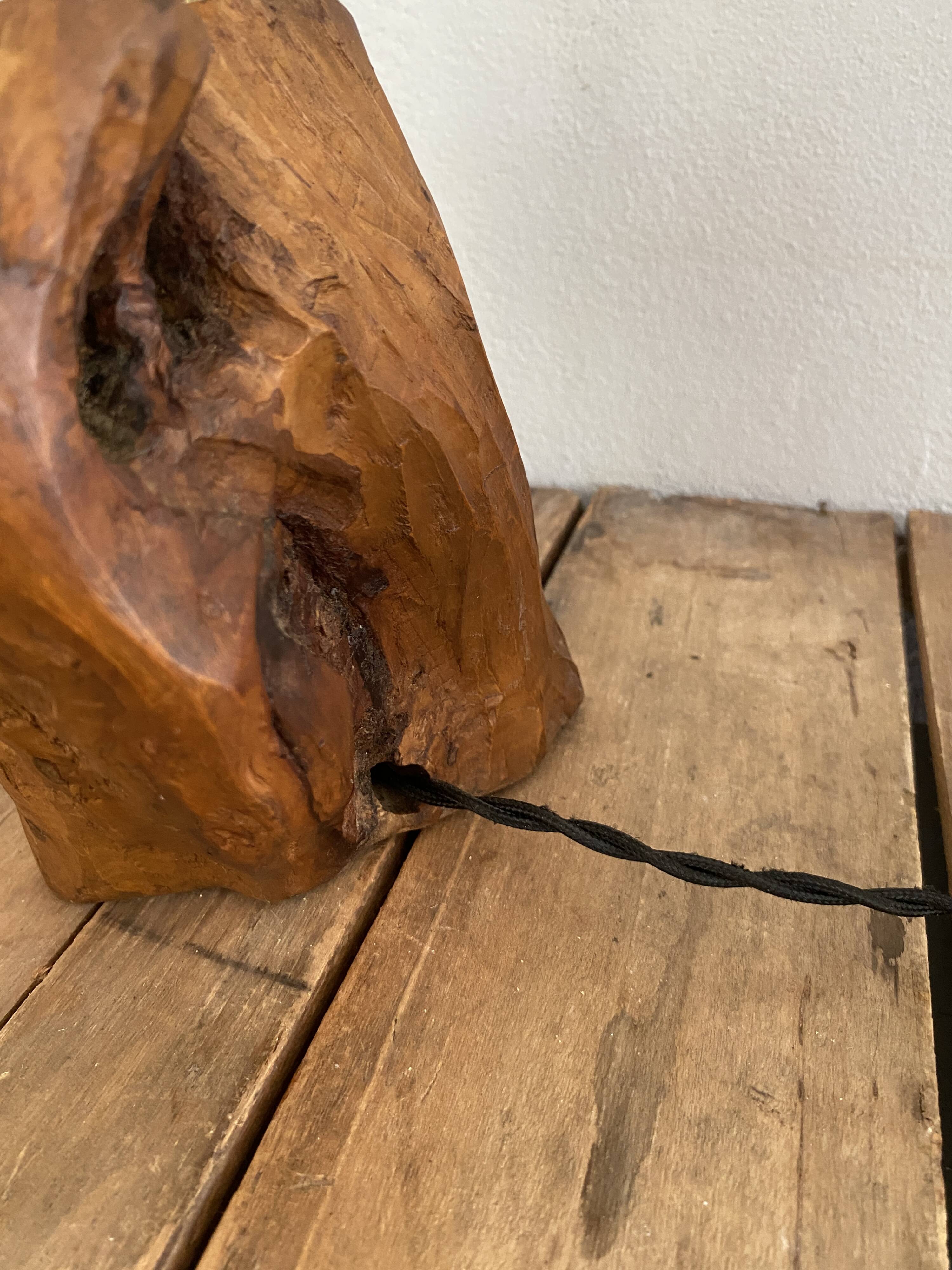 Wooden lamp, new fabric cable, cardboard lampshade