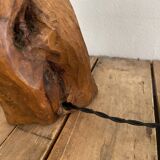 Wooden lamp, new fabric cable, cardboard lampshade