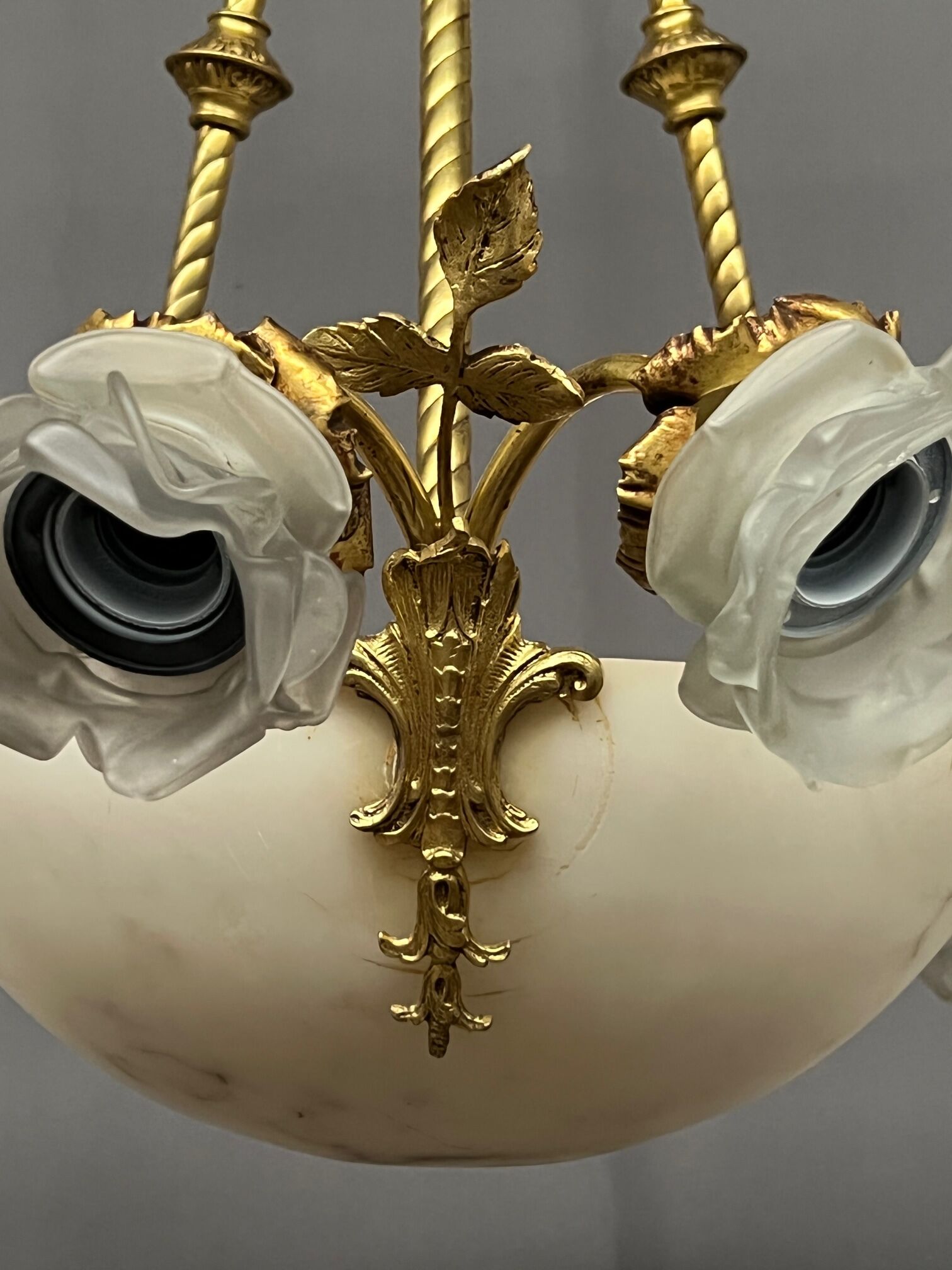 Art Deco chandelier. Marble, solid gilded bronze.