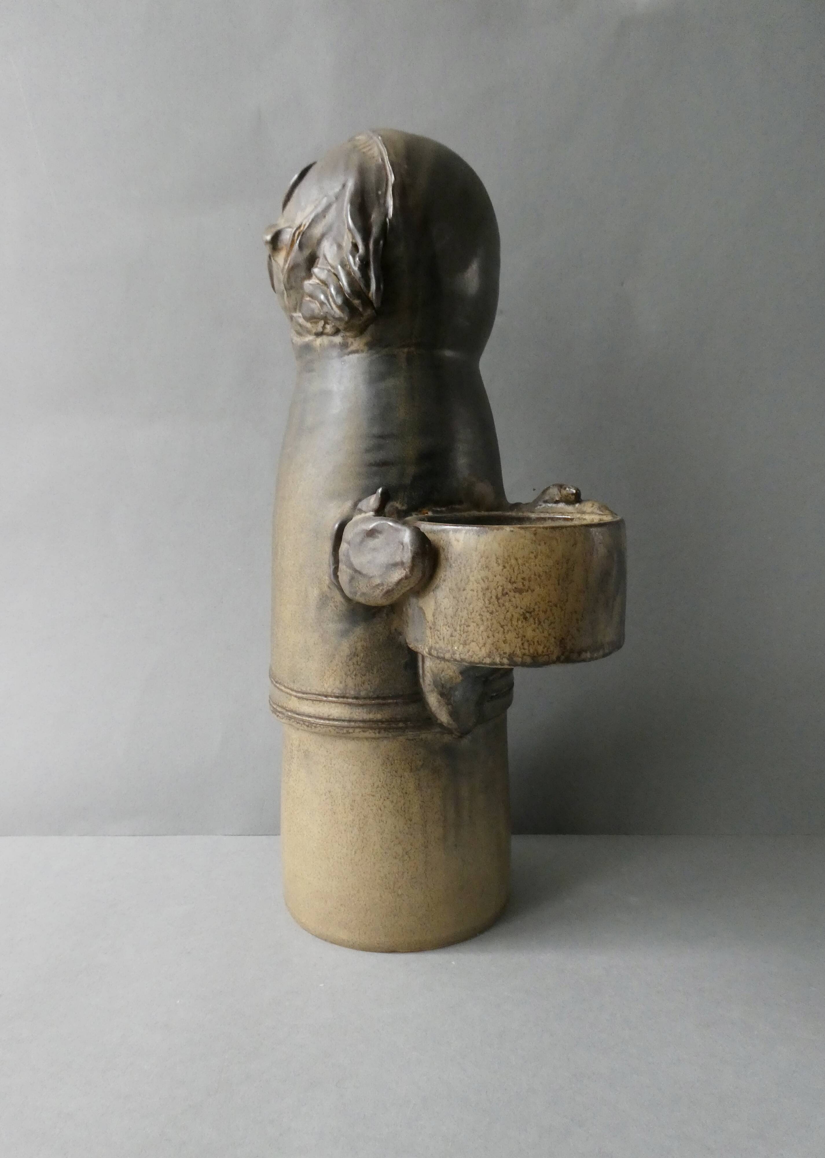 Large stoneware candlestick signed Denise Pointu, stoneware from Puisaye