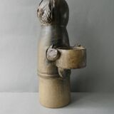 Large stoneware candlestick signed Denise Pointu, stoneware from Puisaye