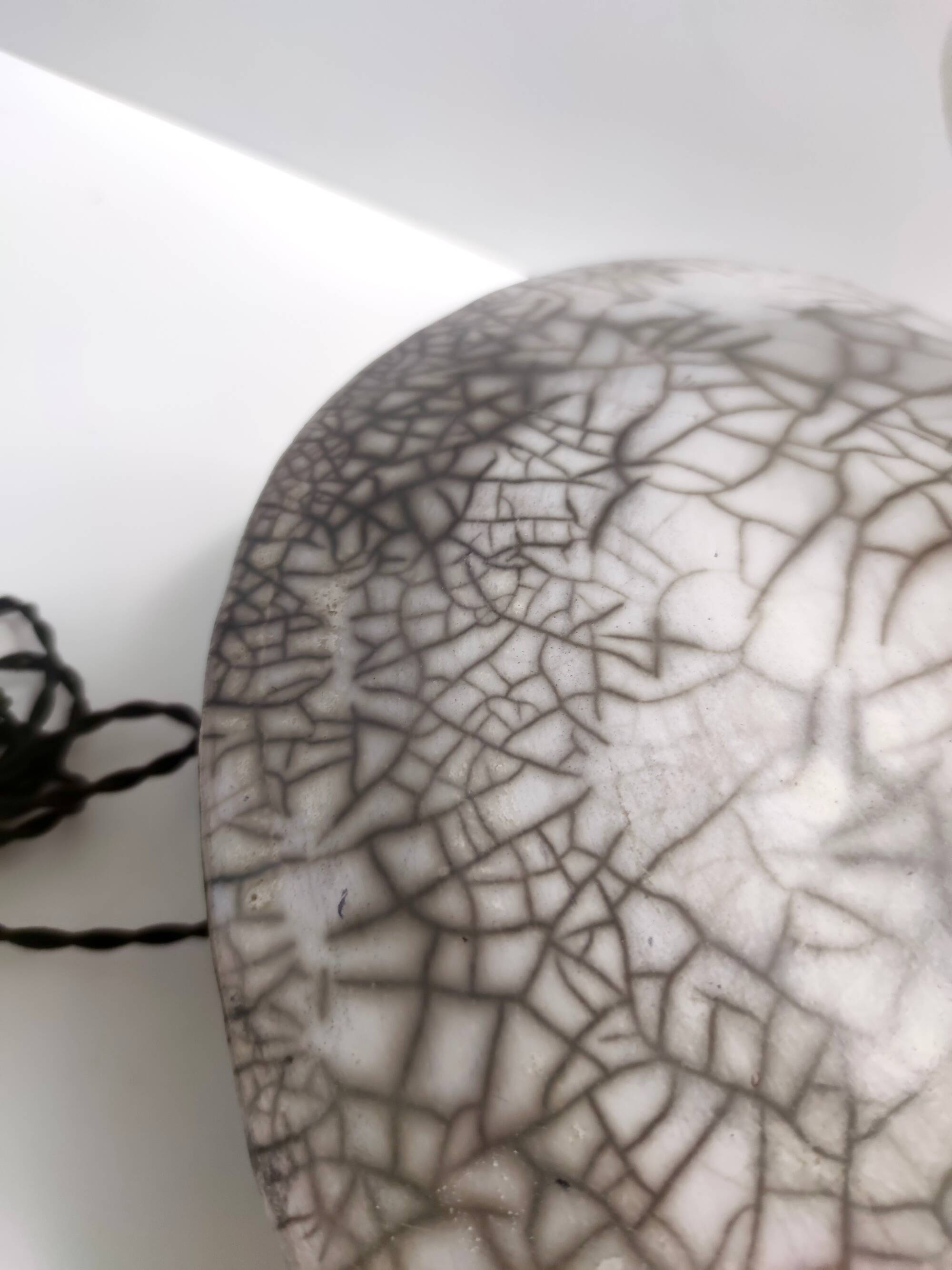 Postmodern Handmade Grey Raku Ceramic Table Lamp, Signed, Italy