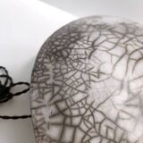 Postmodern Handmade Grey Raku Ceramic Table Lamp, Signed, Italy