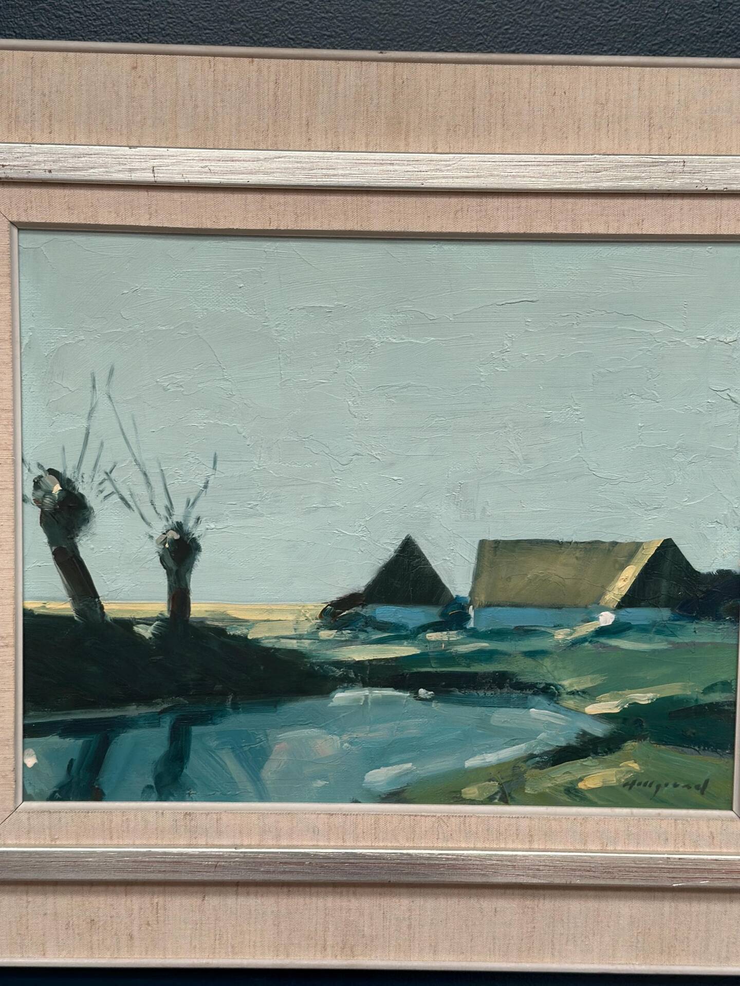 Swedish Oil on Canvas – “Farm by the Lake” by Bengt Hillgrund