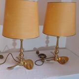 Lot de 2 lampes Hollywood Regency, années 1960/70, en laiton
